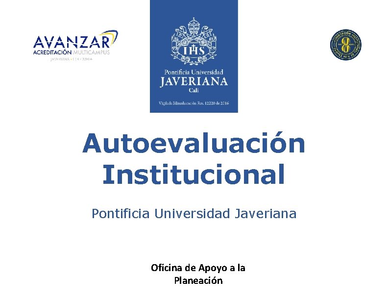 Autoevaluación Institucional Pontificia Universidad Javeriana Oficina de Apoyo a la Planeación 