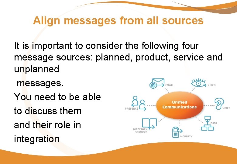 Align messages from all sources It is important to consider the following four message