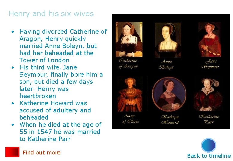 Henry and his six wives • Having divorced Catherine of Aragon, Henry quickly married