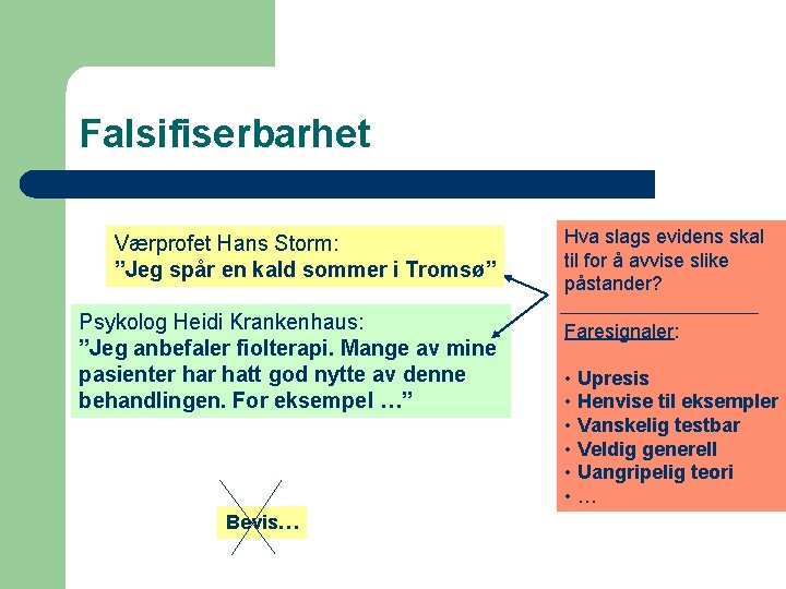 Falsifiserbarhet Værprofet Hans Storm: ”Jeg spår en kald sommer i Tromsø” Psykolog Heidi Krankenhaus: Falsifiserbarhet Værprofet Hans Storm: ”Jeg spår en kald sommer i Tromsø” Psykolog Heidi Krankenhaus: