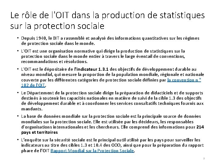 Le rôle de l'OIT dans la production de statistiques sur la protection sociale •