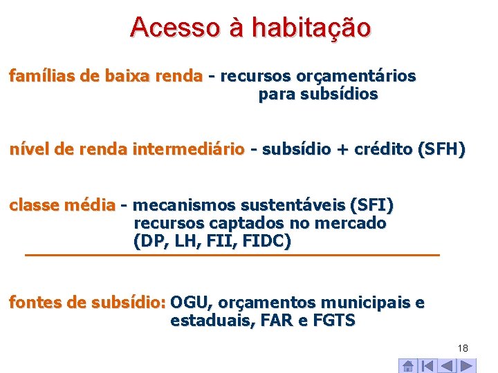 Acesso à habitação famílias de baixa renda - recursos orçamentários para subsídios nível de