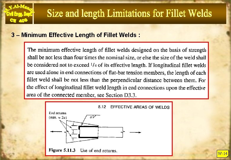 3 – Minimum Effective Length of Fillet Welds : W-14 