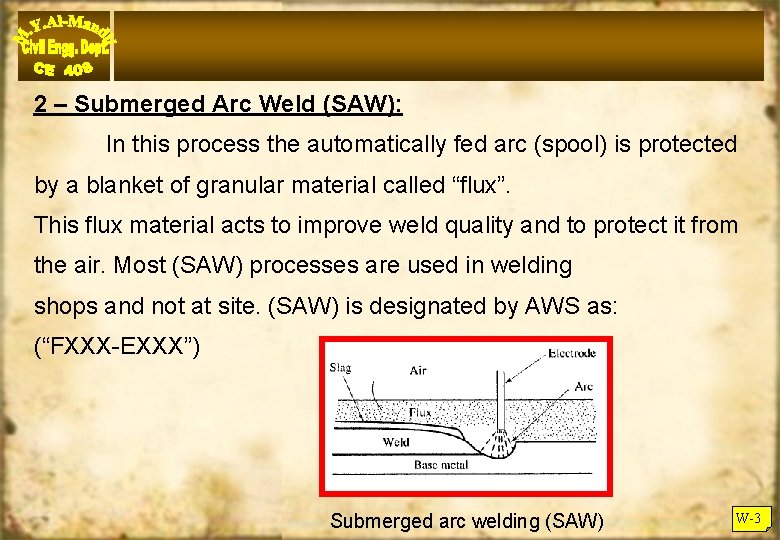 2 – Submerged Arc Weld (SAW): In this process the automatically fed arc (spool)