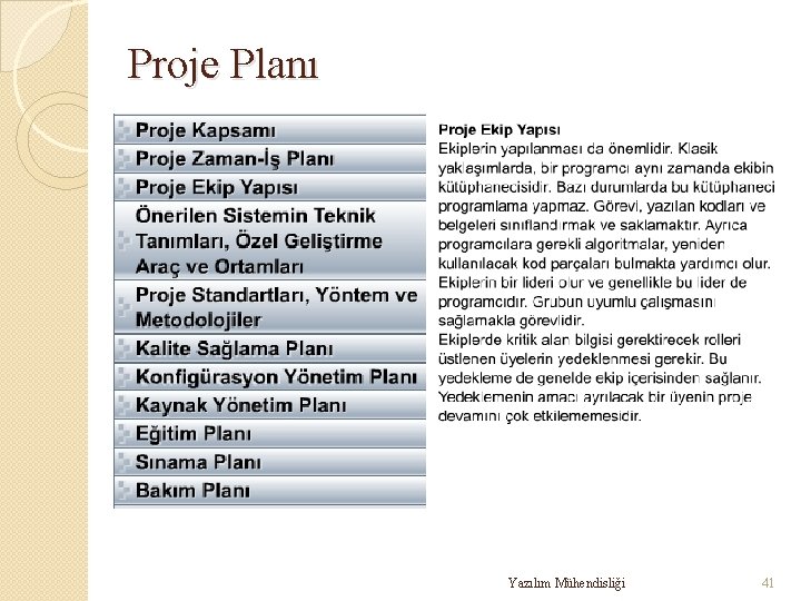 Proje Planı Yazılım Mühendisliği 41 