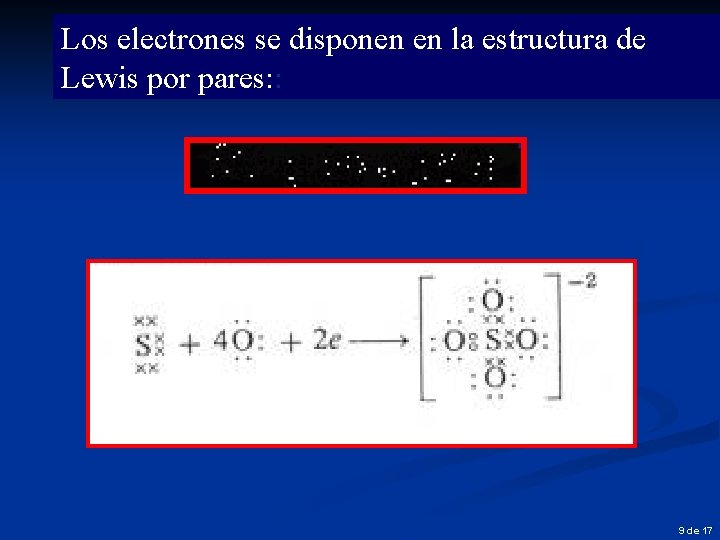 Los electrones se disponen en la estructura de Lewis por pares: : 9 de