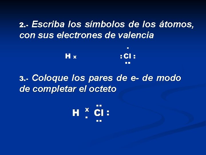 Escriba los símbolos de los átomos, con sus electrones de valencia 2. - Coloque