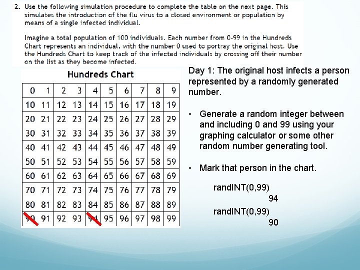 Day 1: The original host infects a person represented by a randomly generated number.