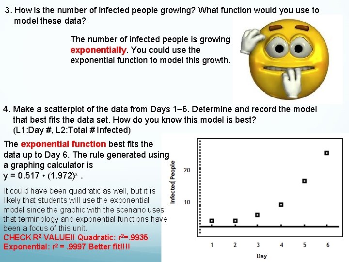 3. How is the number of infected people growing? What function would you use