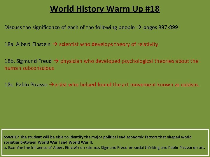 World History Warm Up #18 Discuss the significance of each of the following people