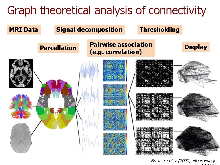 Graph theoretical analysis of connectivity MRI Data Signal decomposition Parcellation Thresholding Pairwise association (e. Graph theoretical analysis of connectivity MRI Data Signal decomposition Parcellation Thresholding Pairwise association (e.