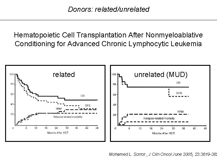 Donors: related/unrelated Hematopoietic Cell Transplantation After Nonmyeloablative Conditioning for Advanced Chronic Lymphocytic Leukemia related