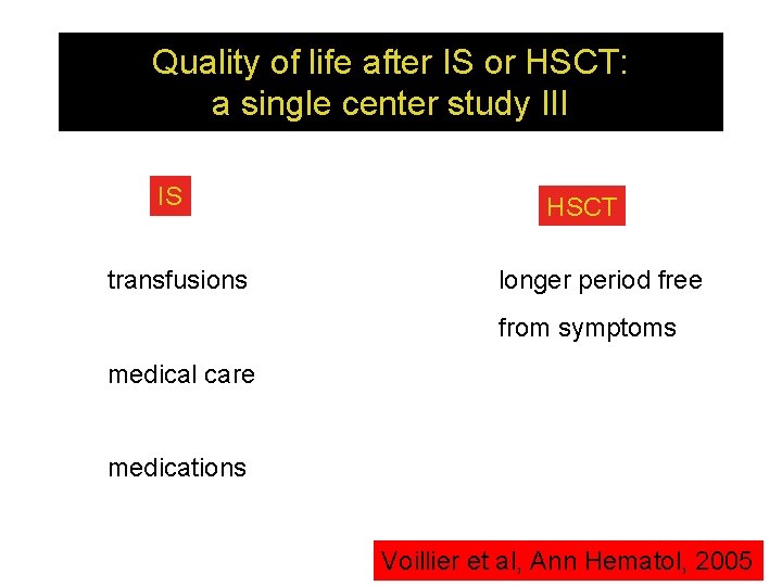 Quality of life after IS or HSCT: a single center study III IS transfusions