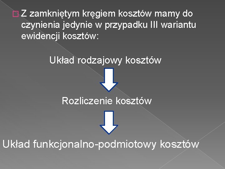 �Z zamkniętym kręgiem kosztów mamy do czynienia jedynie w przypadku III wariantu ewidencji kosztów: