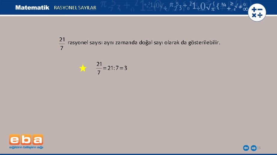 RASYONEL SAYILAR rasyonel sayısı aynı zamanda doğal sayı olarak da gösterilebilir. 15 