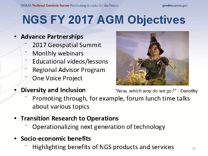 NGS FY 2017 AGM Objectives • Advance Partnerships ⁻ 2017 Geospatial Summit ⁻ Monthly