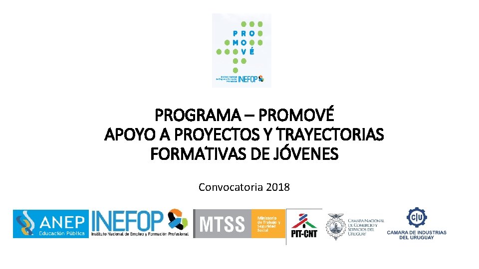 PROGRAMA – PROMOVÉ APOYO A PROYECTOS Y TRAYECTORIAS FORMATIVAS DE JÓVENES Convocatoria 2018 