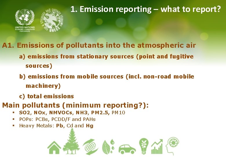 1. Emission reporting – what to report? A 1. Emissions of pollutants into the