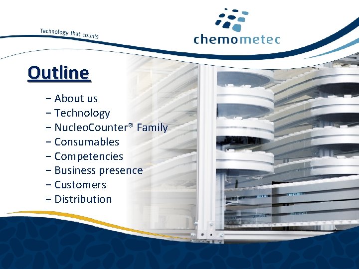 Outline − About us − Technology − Nucleo. Counter® Family − Consumables − Competencies