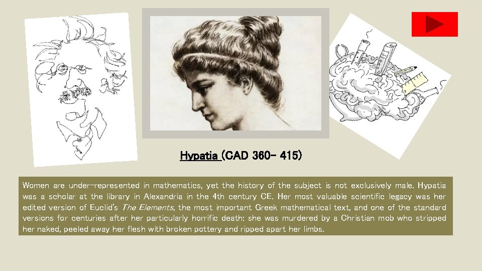 Hypatia (CAD 360 - 415) Women are under-represented in mathematics, yet the history of