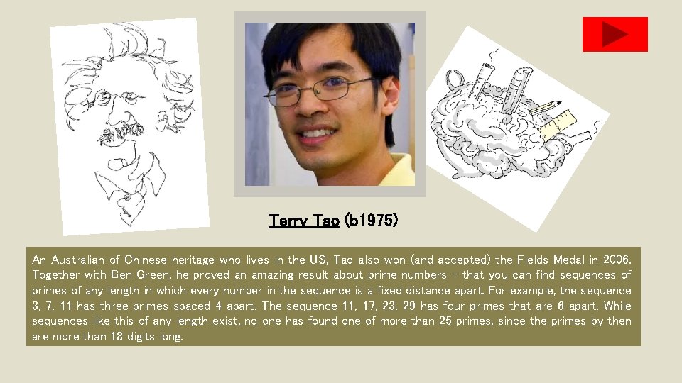 Terry Tao (b 1975) An Australian of Chinese heritage who lives in the US,