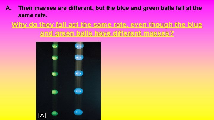 A. Their masses are different, but the blue and green balls fall at the