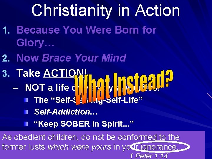 Christianity in Action 1. Because You Were Born for Glory… 2. Now Brace Your