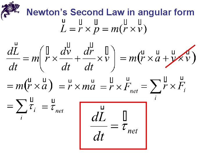 Newton’s Second Law in angular form 