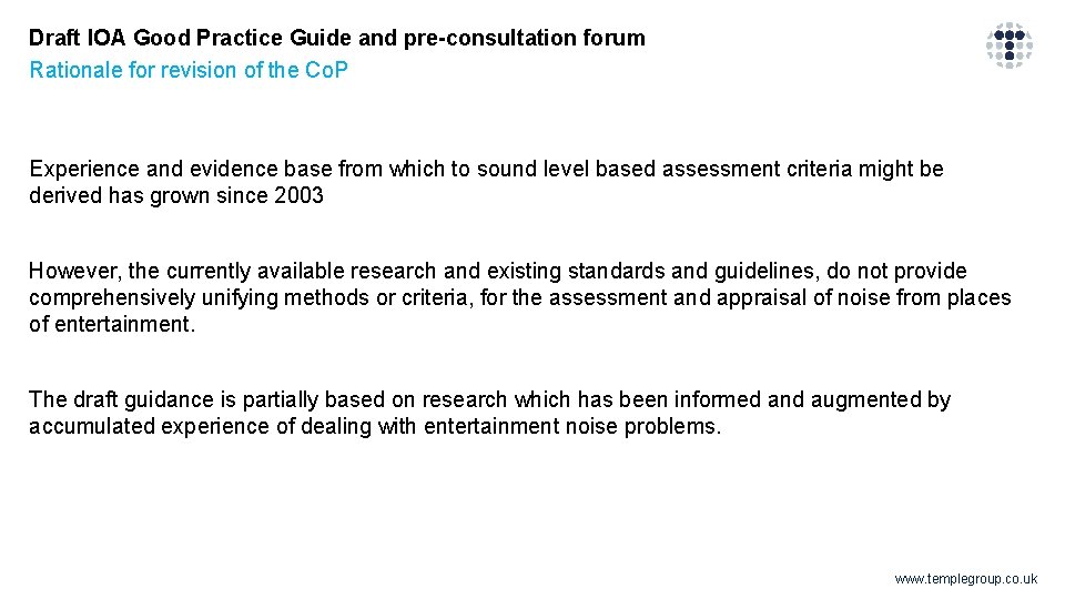 Draft IOA Good Practice Guide and pre-consultation forum Rationale for revision of the Co.