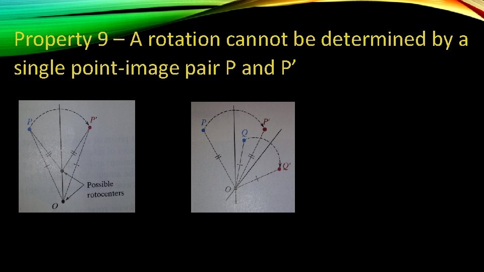 Property 9 – A rotation cannot be determined by a single point-image pair P Property 9 – A rotation cannot be determined by a single point-image pair P