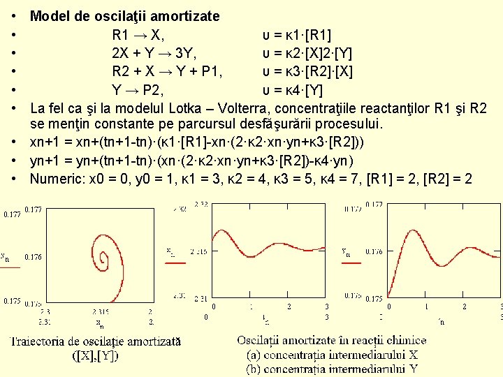 • Model de oscilaţii amortizate • R 1 → X, υ = κ