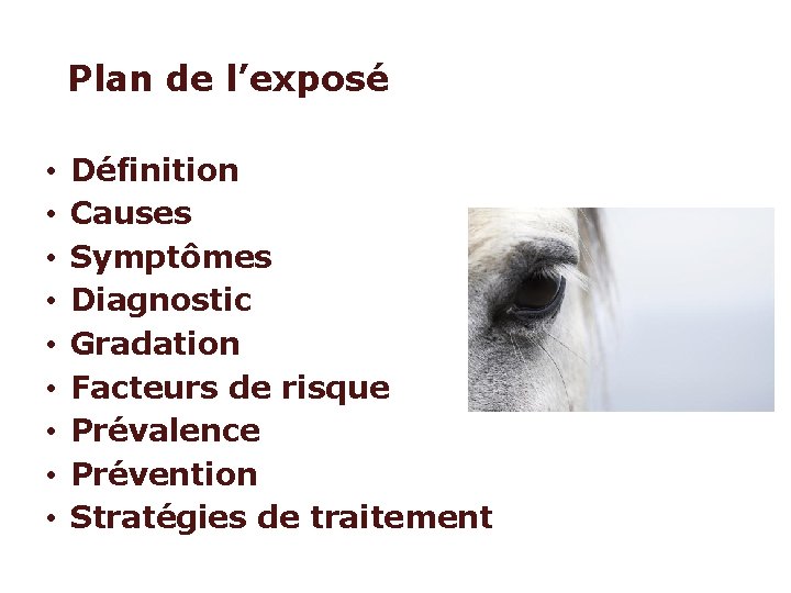 Plan de l’exposé • • • Définition Causes Symptômes Diagnostic Gradation Facteurs de risque