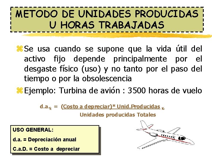 METODO DE UNIDADES PRODUCIDAS U HORAS TRABAJADAS z Se usa cuando se supone que METODO DE UNIDADES PRODUCIDAS U HORAS TRABAJADAS z Se usa cuando se supone que