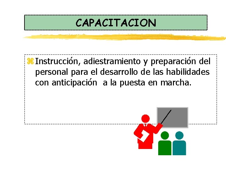 CAPACITACION z Instrucción, adiestramiento y preparación del personal para el desarrollo de las habilidades CAPACITACION z Instrucción, adiestramiento y preparación del personal para el desarrollo de las habilidades