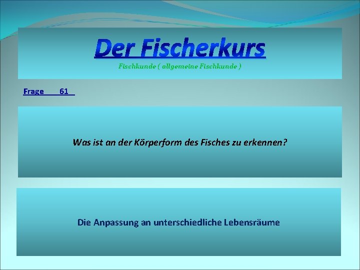 Der Fischerkurs Fischkunde ( allgemeine Fischkunde ) Frage 61 Was ist an der Körperform