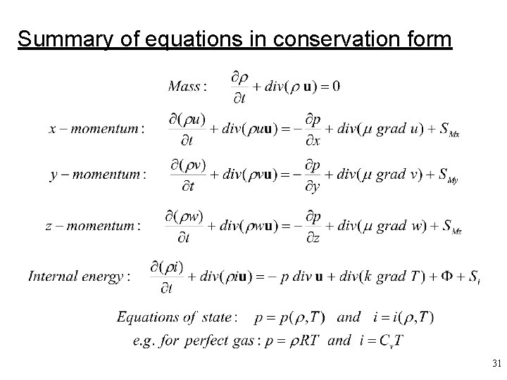 Summary of equations in conservation form 31 