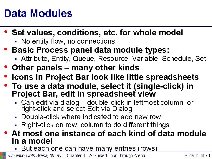 Data Modules • • • Set values, conditions, etc. for whole model § Basic Data Modules • • • Set values, conditions, etc. for whole model § Basic