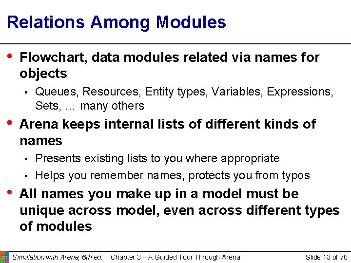 Relations Among Modules • Flowchart, data modules related via names for objects § • Relations Among Modules • Flowchart, data modules related via names for objects § •