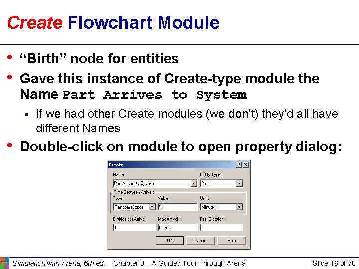 Create Flowchart Module • • “Birth” node for entities Gave this instance of Create-type Create Flowchart Module • • “Birth” node for entities Gave this instance of Create-type