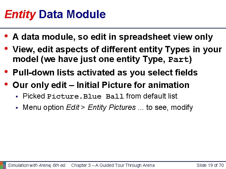Entity Data Module • • A data module, so edit in spreadsheet view only Entity Data Module • • A data module, so edit in spreadsheet view only