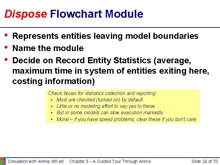 Dispose Flowchart Module • • • Represents entities leaving model boundaries Name the module Dispose Flowchart Module • • • Represents entities leaving model boundaries Name the module