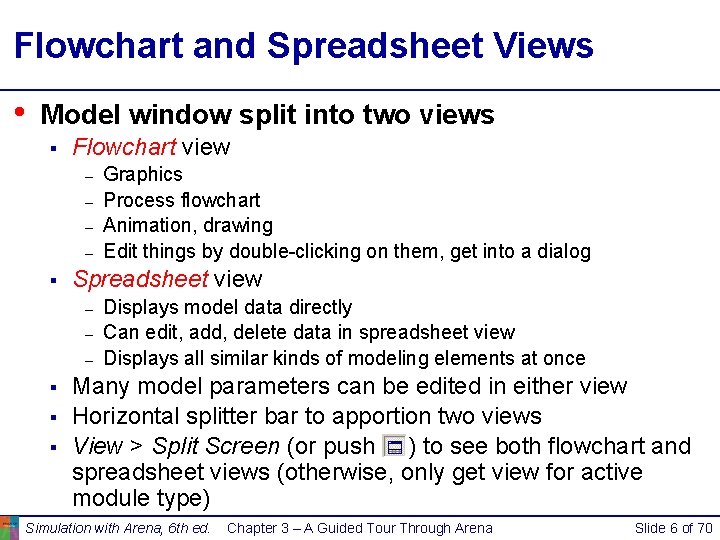 Flowchart and Spreadsheet Views • Model window split into two views § Flowchart view Flowchart and Spreadsheet Views • Model window split into two views § Flowchart view