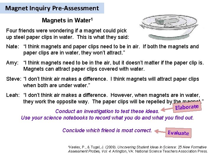 Magnet Inquiry Pre-Assessment Magnets in Water 1 Four friends were wondering if a magnet