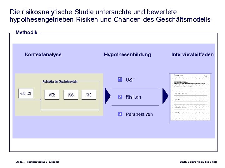 Die risikoanalytische Studie untersuchte und bewertete hypothesengetrieben Risiken und Chancen des Geschäftsmodells Methodik Kontextanalyse