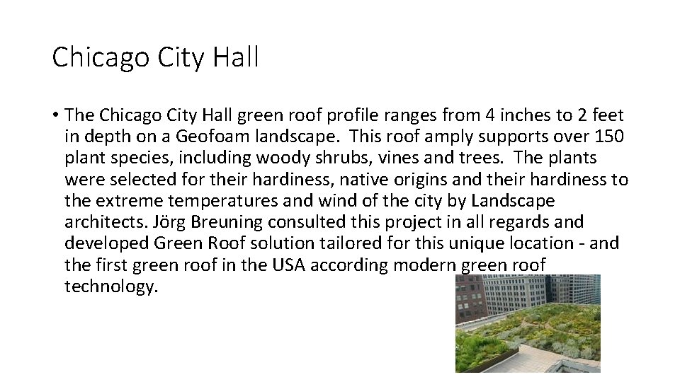 Chicago City Hall • The Chicago City Hall green roof profile ranges from 4