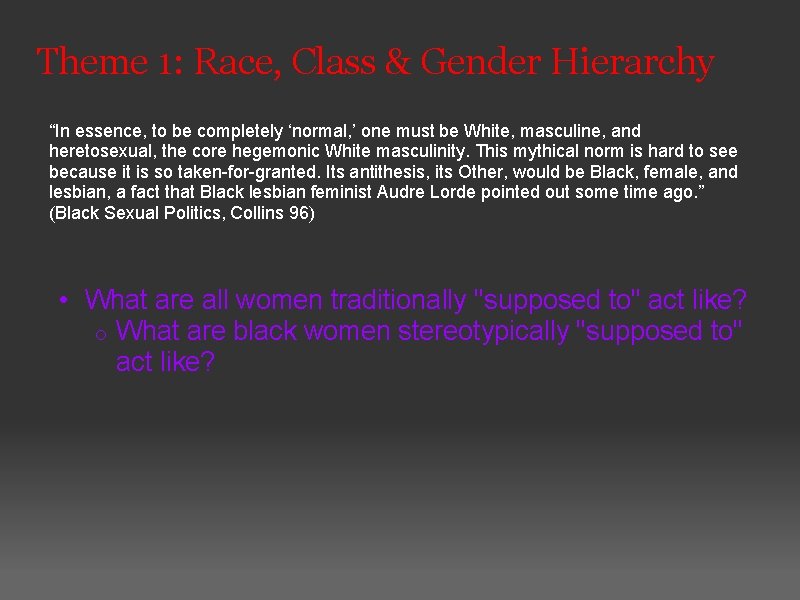 Theme 1: Race, Class & Gender Hierarchy “In essence, to be completely ‘normal, ’