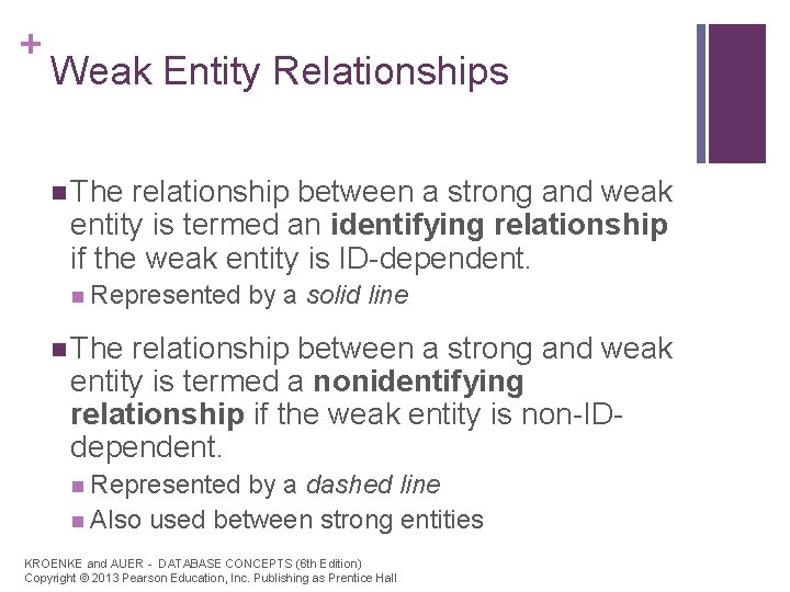 + Weak Entity Relationships n The relationship between a strong and weak entity is