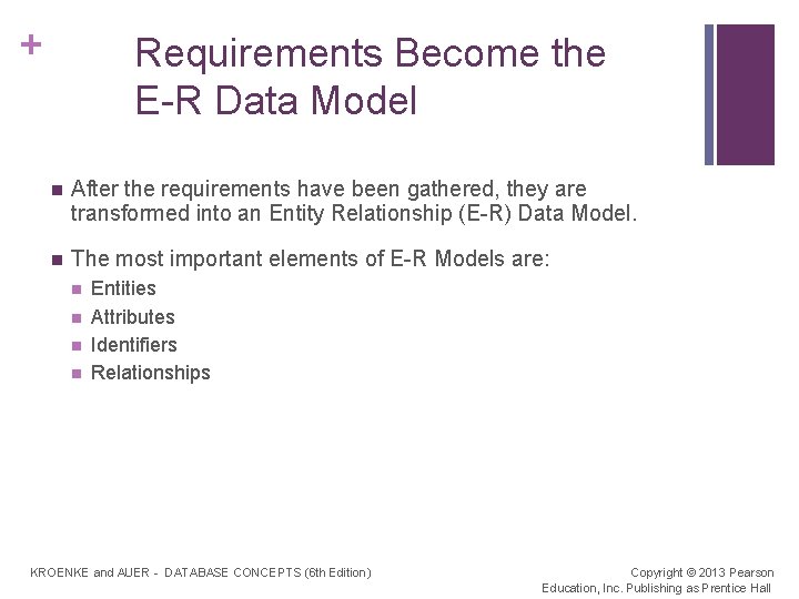 + Requirements Become the E-R Data Model n After the requirements have been gathered,