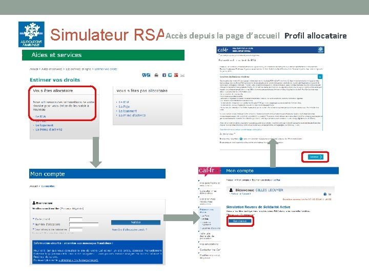 Simulateur RSAAccès depuis la page d’accueil Profil allocataire 