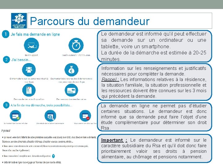 Parcours du demandeur Le demandeur est informé qu’il peut effectuer sa demande sur un